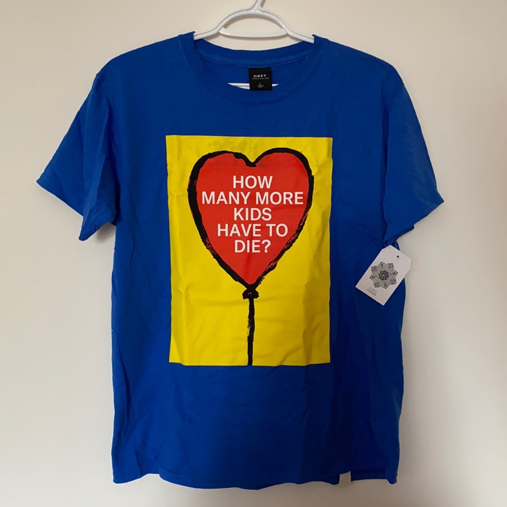 Obey Blue Short Sleeve Tee with Heart Graphic